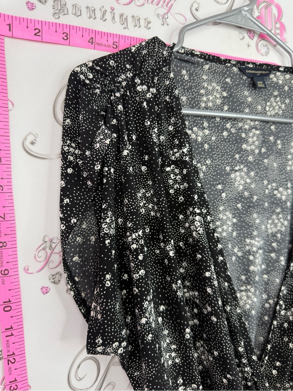 Banana Republic Black and White Floral Wrap Blouse - Picture 6 of 10